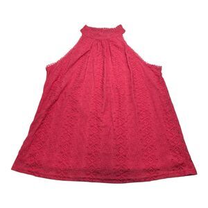 Cable & Gauge Hot Pink Lace Halter Top L Lined Eyelet Crochet Blouse Coquette